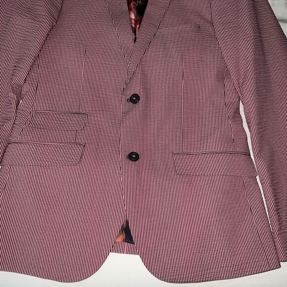 Paisley & Gray Men's Slim Fit Seersucker Blazer Two Button Red White Striped 38R - Picture 4 of 12
